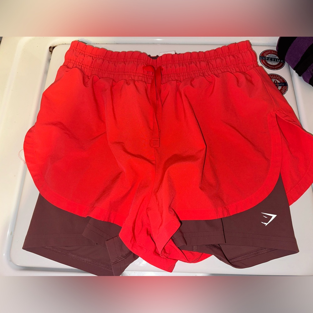Gymshark Red and Brown Athletic Shorts